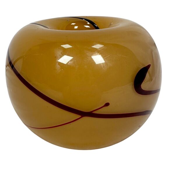 Vintage Hand Blown Glass Bowl Vase 3.5" Swirl Design Brown Art Glass J Mariott - Picture 4 of 9